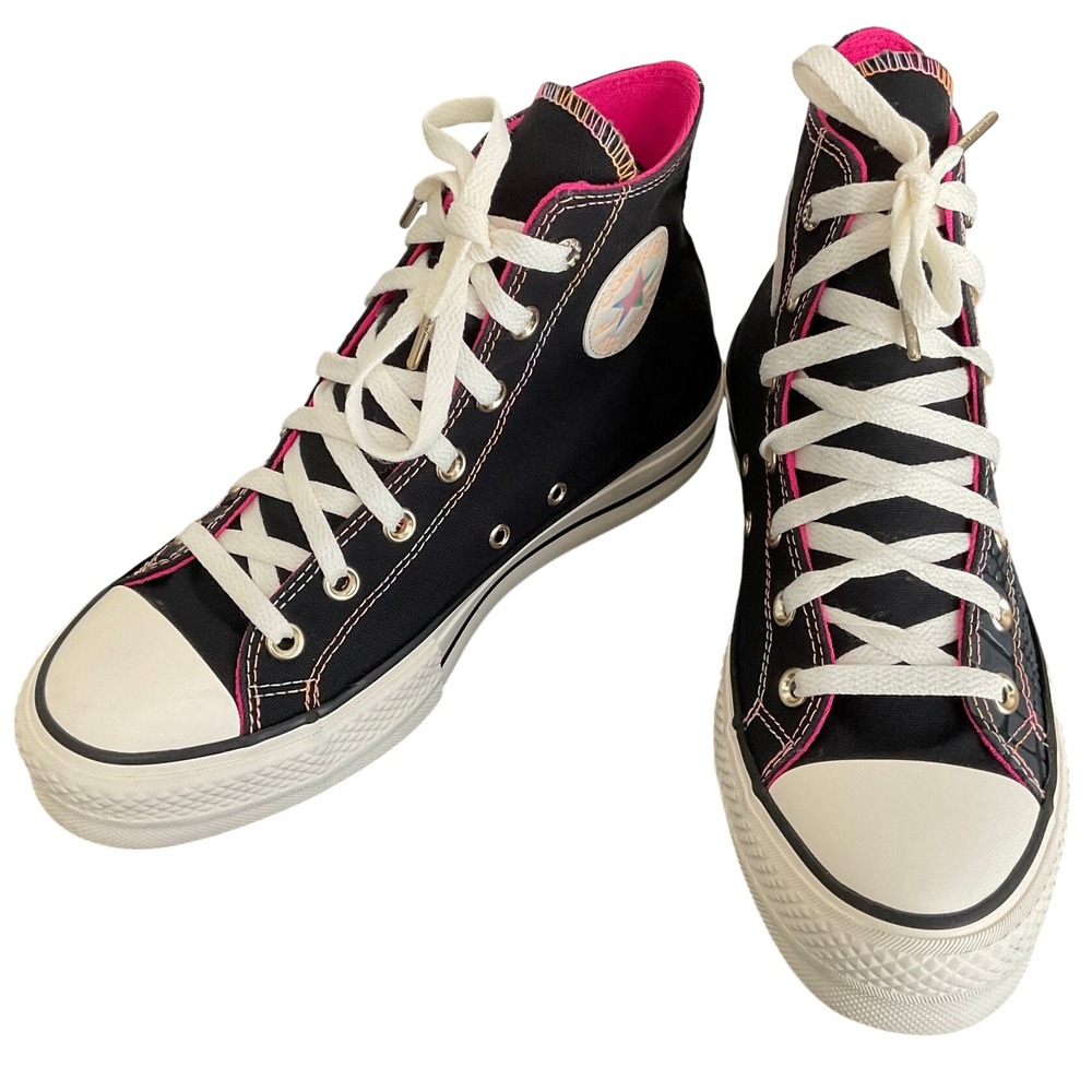 Converse Chuck Taylor All Star Hi Black Pink Croc A06864C Womens 9 Sneakers